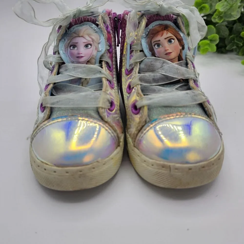 Frozen 2 High Top Sneakers Girl's 8 Multicolor Elsa Anna Disney Lace Tie Zip Sid